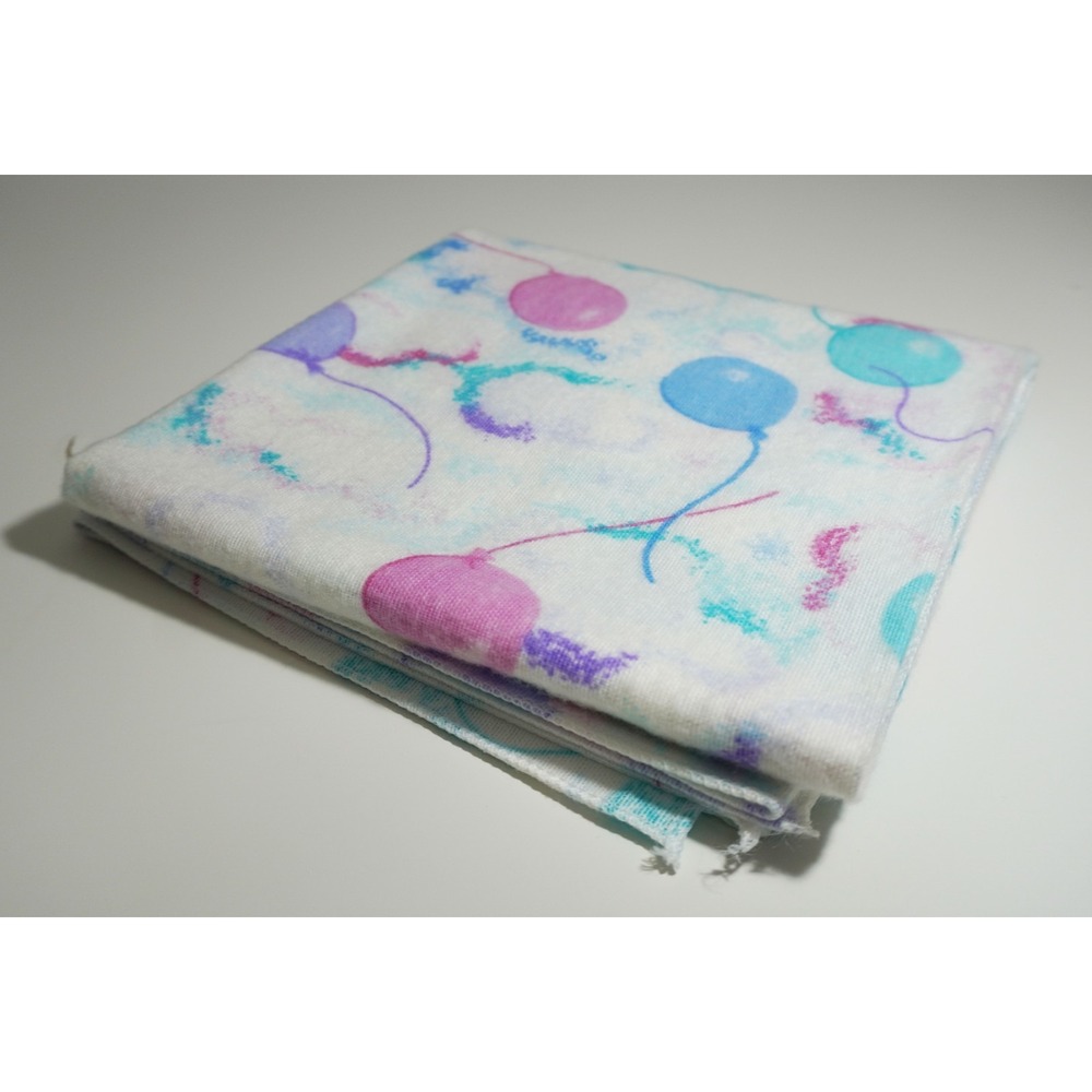 Vintage 80s Baby Square Receiving Blanket 30" Pink Blue Balloons Cotton USA Made